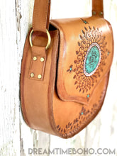 Load image into Gallery viewer, Hand Tooled Vintage Mandala Leather Boho Bag Saddle Bag-Crossbody Bag-Dreamtime Boho-Dreamtime Boho