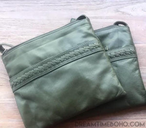 Coastal Leather Cross Body Bag-Leather Crossbody Bag-Dreamtime Boho-Olive-Dreamtime Boho