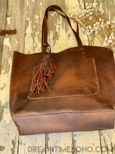 Large Leather Tote Bag Lakisha Boho Bag-Tote Bags-Dreamtime Boho -Antique Brown-Dreamtime Boho