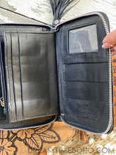 Load image into Gallery viewer, Hand Tooled Buffalo Leather Boho Wallet Bohemian Purse-Leather Wallet-Dreamtime Boho-Distressed Black-Dreamtime Boho